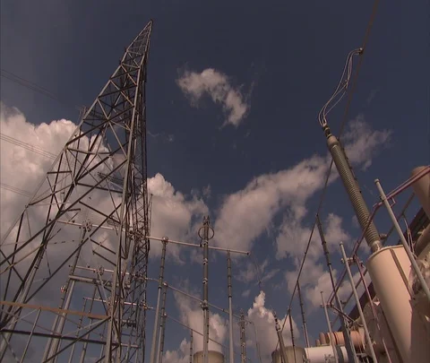 Low angle exterior of Vogtle Electric Generating Plant Stock Footage 86693093