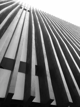 Low angle of the facade of a modern style building with abstract stripes 스톡 사진