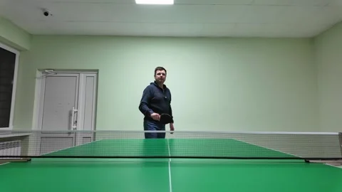 Low-Angle First-Person Table Tennis: POV Gameplay with Professional Player .. Stock Footage 304331115
