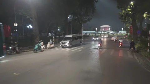 Low angle fly through street Hanoi night Stock Footage 286771040