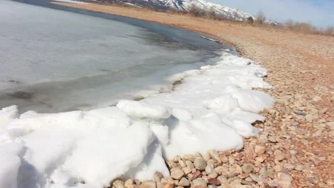 Low Angle FPV Walking Around Snow And Frozen Lake 스톡 동영상 210541319