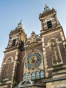 Low angle front view of the Basilica of Saint Nicholas Stock Photos