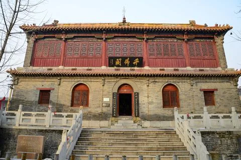 Low-angle front view of Zhoucun Ancient Temple in Zibo, Shandong Province, China Stock Photos
