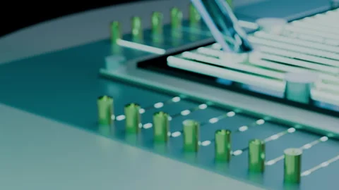 Low Angle Glide Along Glowing Cyan Cryogenic Cooling Tubes, 4K 库存影片 345012035
