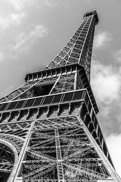 Low-angle greyscale shot of the Eiffel Tower in Paris, France Stock Photos