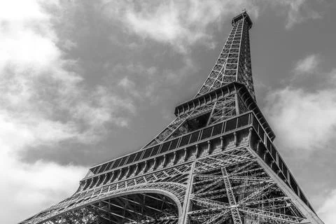 Low-angle greyscale shot of the Eiffel Tower in Paris, France Stock Photos