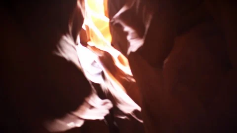 Low angle handheld focus rack view Antelope slot canyon in Page, Arizona Stock Footage 120606129