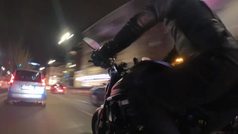 Low angle hyperlapse man riding supersport Ducati motorcycle on the street Stock Footage 260821843
