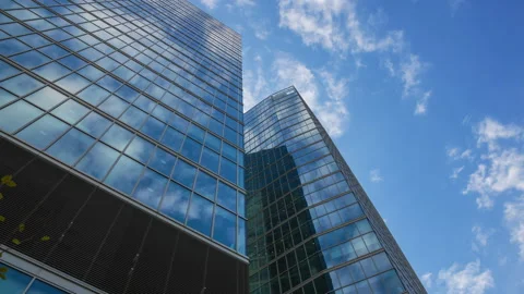 Low angle hyperlapse motion time-lapse downtown high-rise skyscrapers Stock Footage 317175535