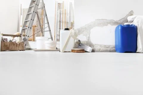 Low angle of indoor shot of construction or building site of home renovation  Stock Photos