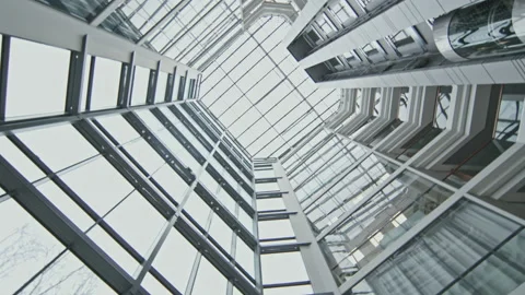Low-Angle of Interior of Modern Glass Office Building Vídeos de archivo 156948497
