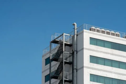 Low angle isometric angle of a building with stairs outside in Vietnam Stock Photos