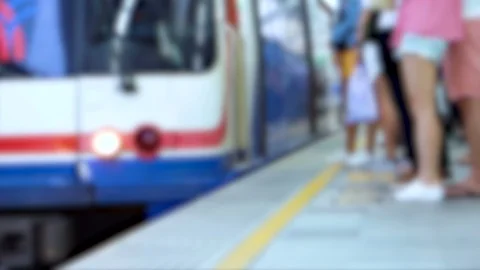 Low Angle of Legs - People Waiting To Enter Train Stock Footage 93645190