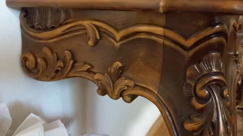 Low Angle Legs Wood Carving Dressing Table Interior Stock Footage 341821174
