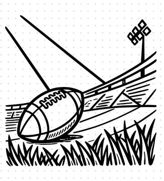 Low angle line drawing of American football on grass pitch in stadium background Stock Illustration
