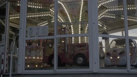 Low Angle: Long Shot: Spinning Italian Carosel Merry Go Round Stock Footage 164207693