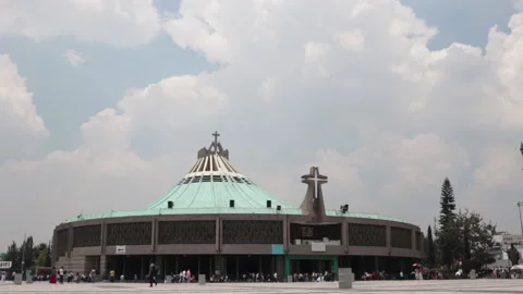 Low angle long side shot of the Basilica of Guadalupe in Mexico City. Video stock 159454847