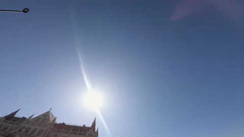 Low angle looking up point of view pov driving in car on Parliament in Budapest Stock Footage 132452068
