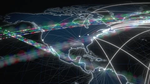 Low Angle Macro Map Of The North American Data Network At Night Vídeos de archivo 343248386