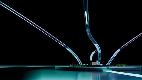 Low Angle Macro View of Dark Reflective Circuit Traces, 4K Photo Stock Photos