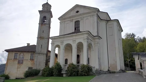 Low angle of Madonna del Sasso church, static shot Видео 279910062