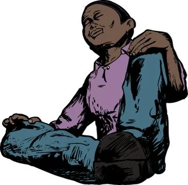 Low Angle of Meditating Man Stock Illustration