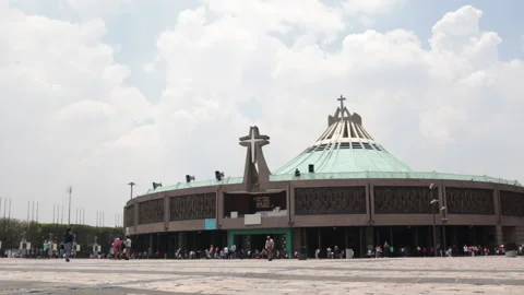 Low angle medium-long side shot of the Basilica of Guadalupe in Mexico City. Video stock 159454770