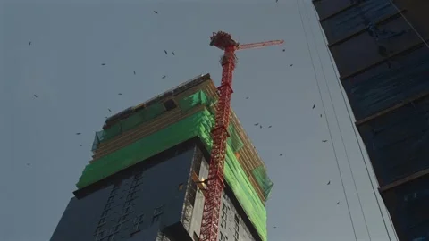 Low Angle Miami High Rise Construction With Red Tower Crane Stock Footage 346622465
