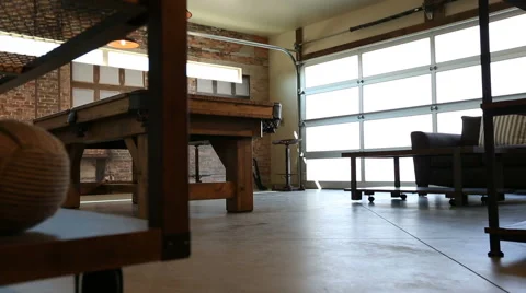 Low Angle Modern Garage Billiard Room Dolly Right Stock Footage 60222260