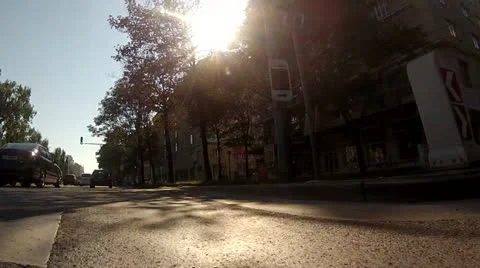 Low angle in motion shot of the car driving on Vienna ring Stock Footage 21452673