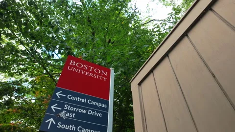 Low Angle Moving Shot of Boston University Sign Stock Footage 321280270