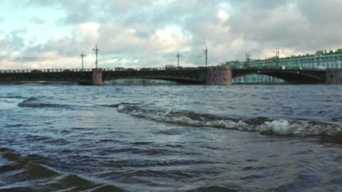 Low Angle Neva River View Bridge Background St Petersburg Stock Footage 311829388