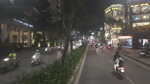 Low angle night drone fly near westlake hanoi Stock Footage 287083550