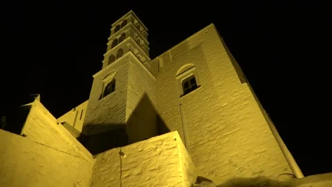 Low angle night view of the belfry Video stock 161366346