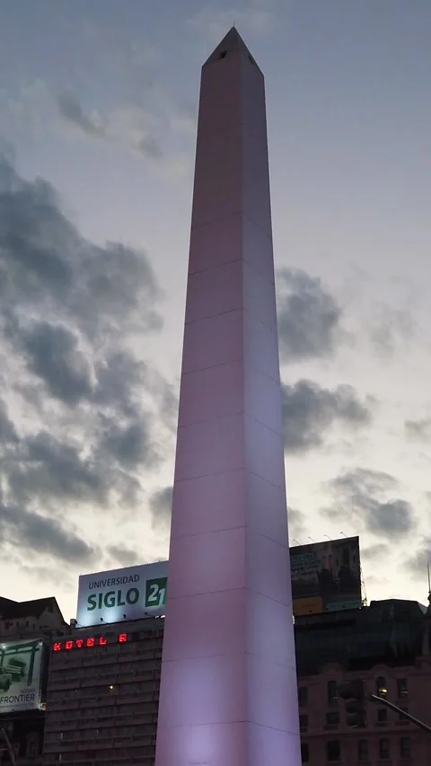 Low angle night view of Buenos Aires city Obelisk, landmark in Argentina Stock Footage 327337285