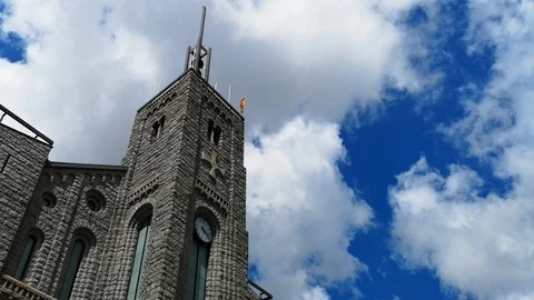 Low angle of the Nuria sanctuary clock tower. Video stock 94055439