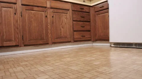 Low Angle of an Old Yellow Kitchen Corner Move in and Back Video stock 61708778