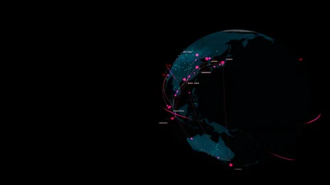 Low angle orbit highlighting a cyber warfare globe background, 4K Stock Footage 339091551