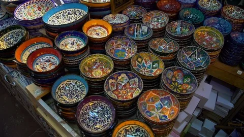 Low angle over glass and ceramic bowls Stock-Footage 100902086