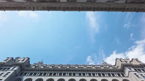 Low angle pan up architecture of Royal Liver Building Liverpool Stock Footage 339498623