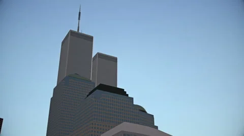 Low Angle Pan Up Around CG Lower Manhattan w/ WTC Stock Footage 61997062