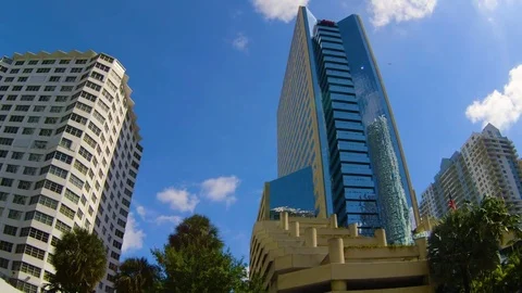 Low Angle Pan of Miami Brickell Avenue Buildings Video stock 78868709