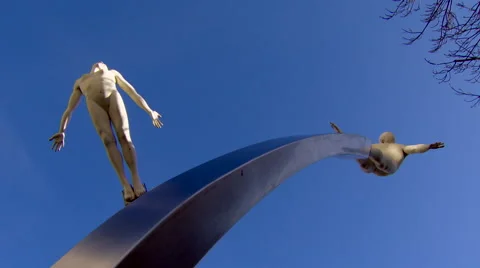 Low Angle Pan right of Art Sculpture Stock Footage 61485363