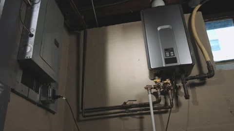 Low Angle Pan Right Tankless Water Heater 스톡 동영상 61710996