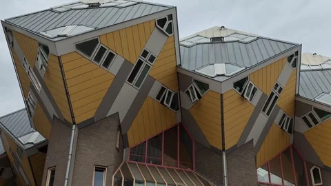 Low Angle Pan Showing Unique Cube Houses Architecture 動画素材 342236441