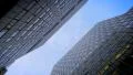 Low angle panning view on skyscrapers in Financial District NYC 4k or 4k+ Resolution