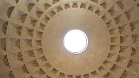 Low angle of the Pantheon's oculus the unique architecture of the hole in dome Stock Footage 144216566