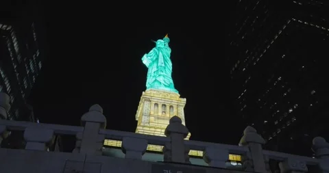 Low angle parallax of Statue of Liberty lantern at Seoul Lantern Festival Stock Footage 328295908