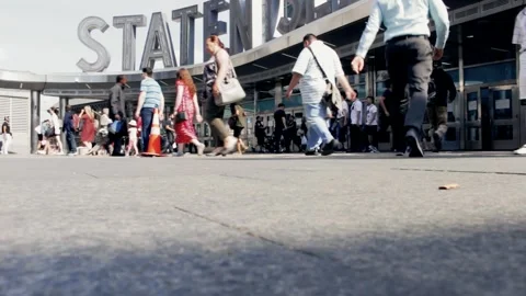 LOW ANGLE PEOPLE WALKING-FERRY TERMINAL Stock Footage 251676301
