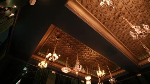Low Angle Perspective of Decorative Gold Ceiling Tiles Video stock 268341733
